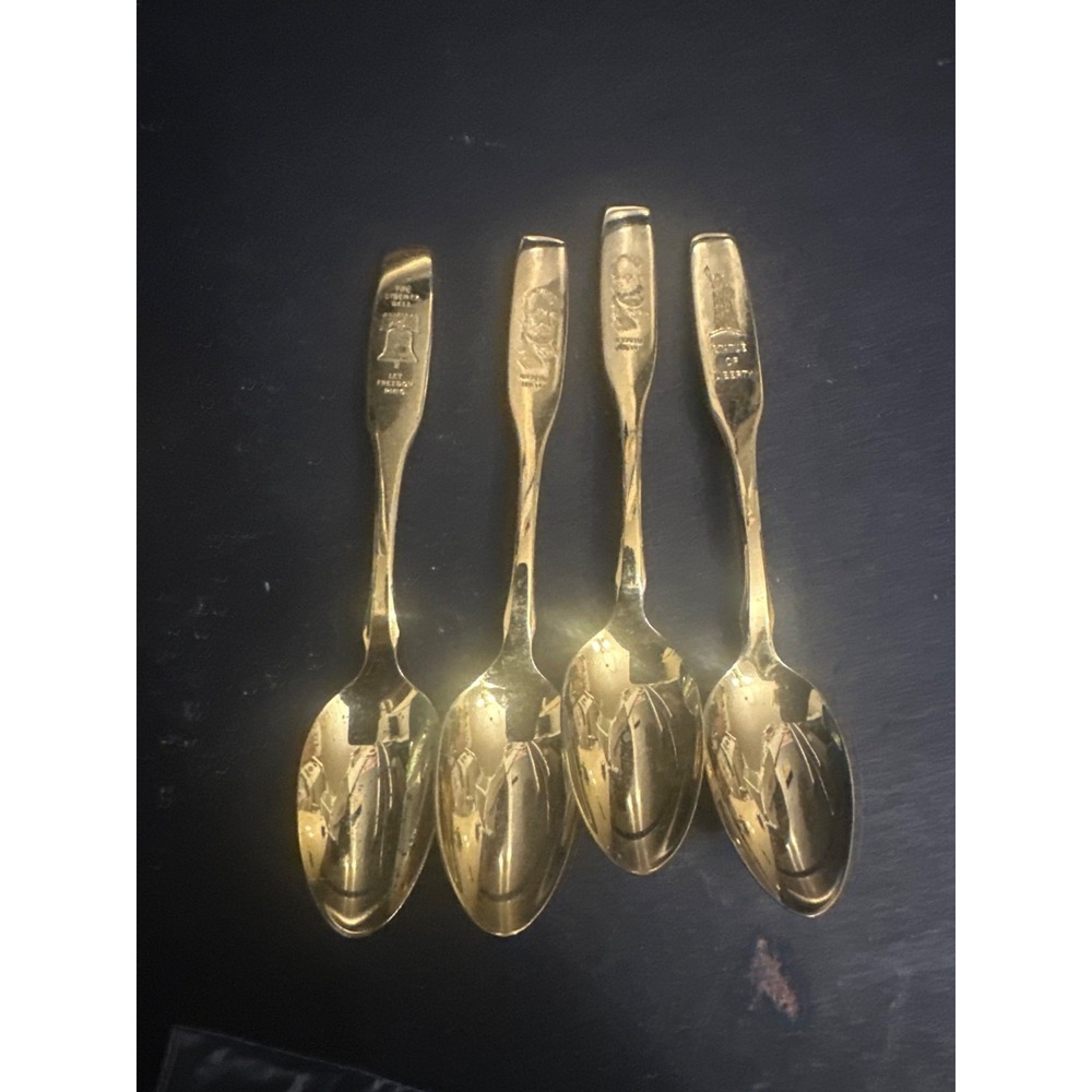 Oneida Ltd Silversmiths Gold Tone Souvenir Spoons Liberty Bell Lincoln Statue‎ 4